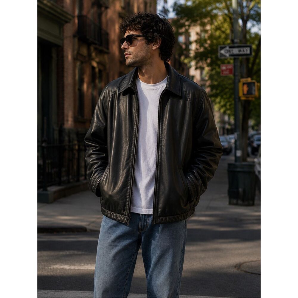 Brandini Mens Leather Bomber Jacket Size M